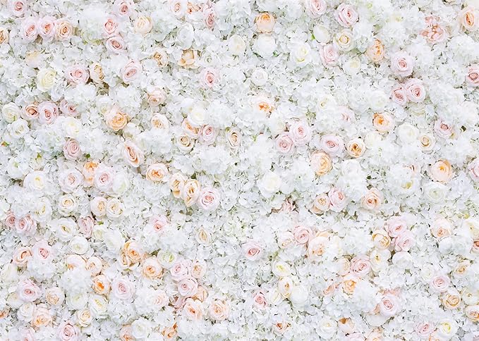 BELECO 5x3ft Fabric Flower Wall Backdrop Pink White Roses Flowers Floral Wall Background Backdrop Valentine's Day Party Engagement Newborn Baby Shower Birthday Wedding Photoshoot Studio Props