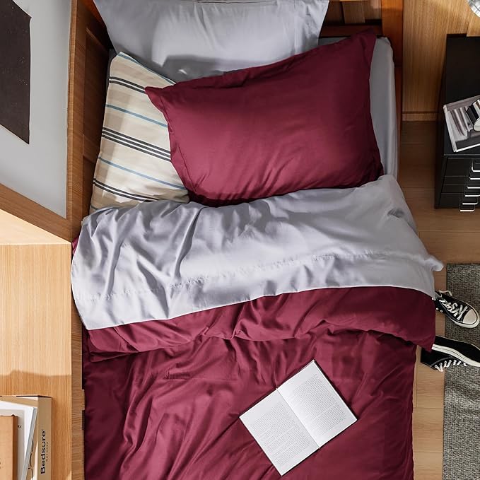 Bedsure Duvet Cover Twin/Twin XL Size - Soft Double Brushed Bedding Set for Kids & Adults, Zipper Closure, 2 Pieces, Includes 1 Duvet Cover (68"x90") & 1 Pillow Sham, NO Comforter, Burgundy