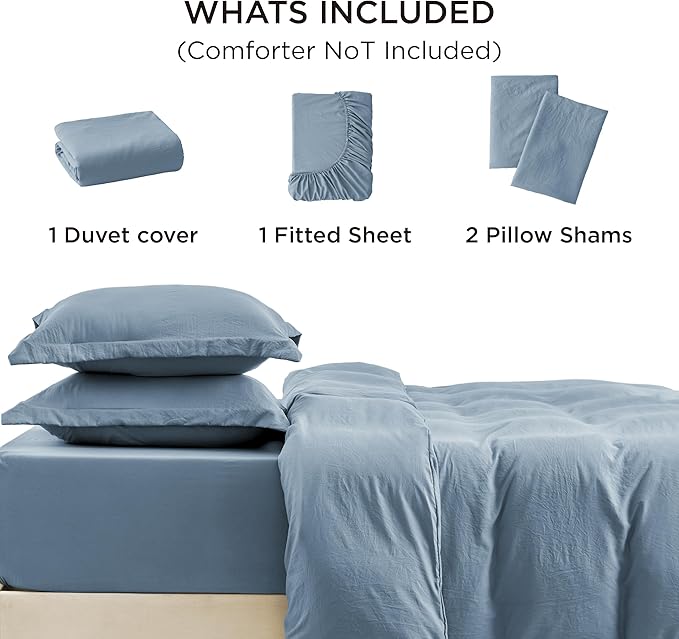 Bedsure Duvet Cover King Size with Fitted Sheet - 4 Pieces Prewashed Cotton-Like Extra Soft Bedding Set, Includes 1 Duvet Cover 104x90 Inches, 2 Pillow Shams, 1 Fitted Sheet, Mineral Blue
