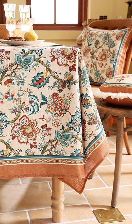 Linen Colorful Vintage Linen Square Tablecloth,Indian Block Print Colorfast Durable Table Cloth,Decor Table Cover for Kitchen,Dining,Tea Party,Thanksgiving,Christmas,67"*67"-Mangala