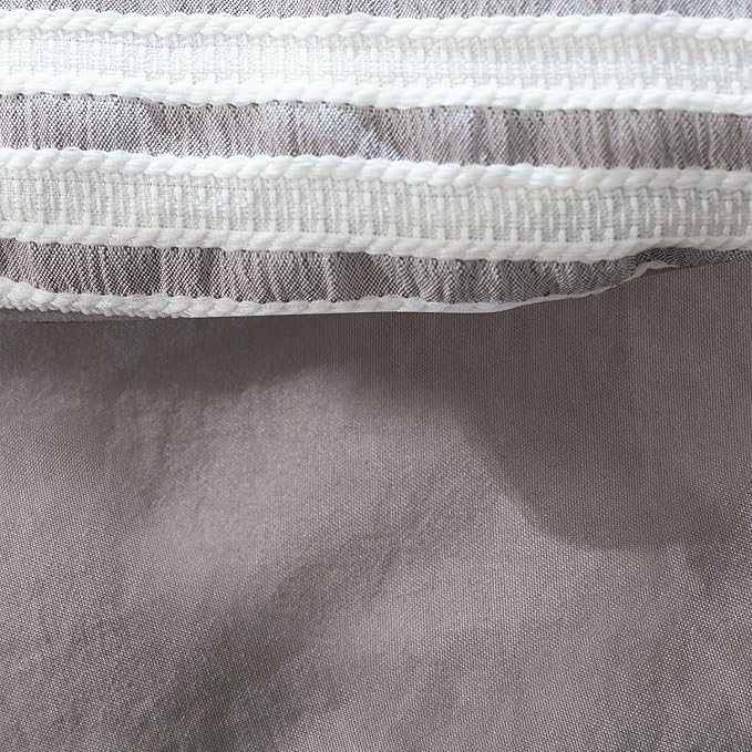 Duvet Cover Queen Size Grayish Purple Striped Soft Washed Microfiber Jacquard 3 Pieces Bedding Set, Purple White Vertical Ticking Stripes Pattern Comforter Cover, Breathable Durable Comfy