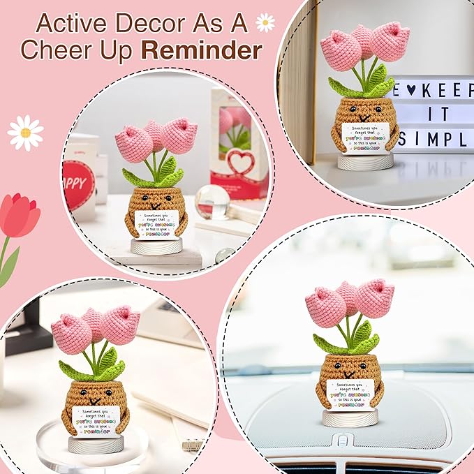 Gossby Handmade Positive Tulip Flower Crochet - Sometimes You Forget You're Awesome - Inspirational Gift for Women - Birthday, Appreciation, Positive Gift for Teacher, Mom, Friend, Coworker