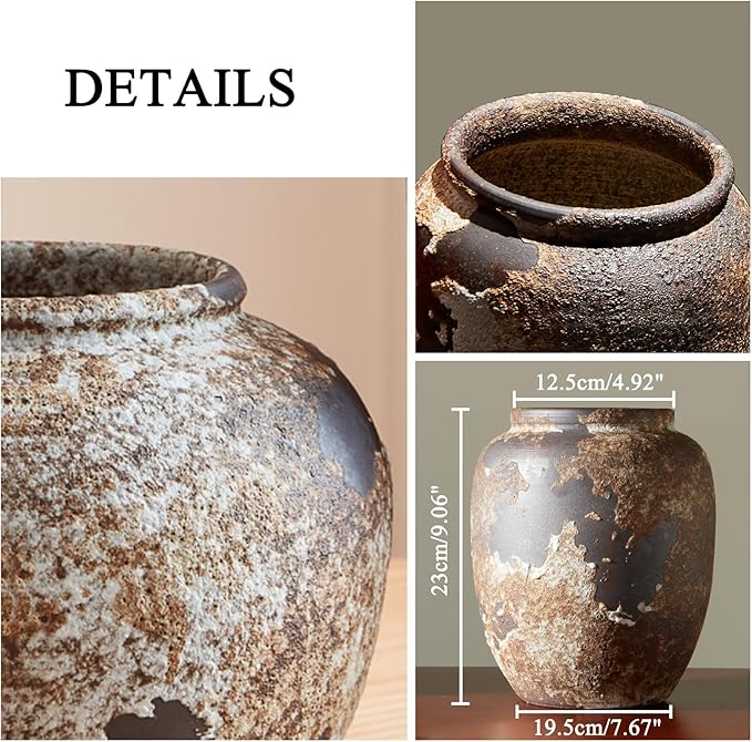 Smiletag Rustic Vase for Home Decor, Farmhouse Terracotta Vases, Stone Vases, Large Vases for Living Room Decor, Rustic Flower Vase Decoration for Living Room
