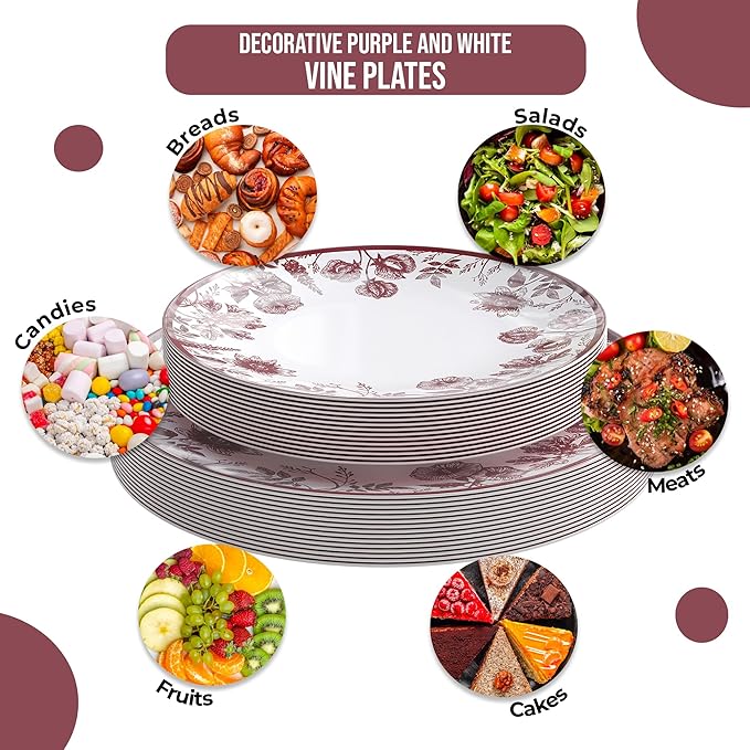 Trendables Plastic Plates For Party Supplies, Floral Disposable Plates For Party & Weddings 40 Pcs - 20 x 8 Dessert Plates & 20 x 10 Plastic Dinner Plates, Plate Set Disposable Dinnerware Sets