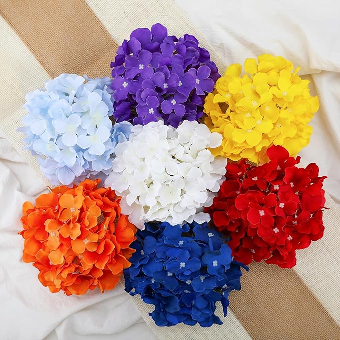 Fake Purple Hydrangea Artificial Flowers - Faux Silk Hydrangeas Flowers Heads with Stems Real Touch for Home Wedding Party Table Decor(Purple,Pack of 10)