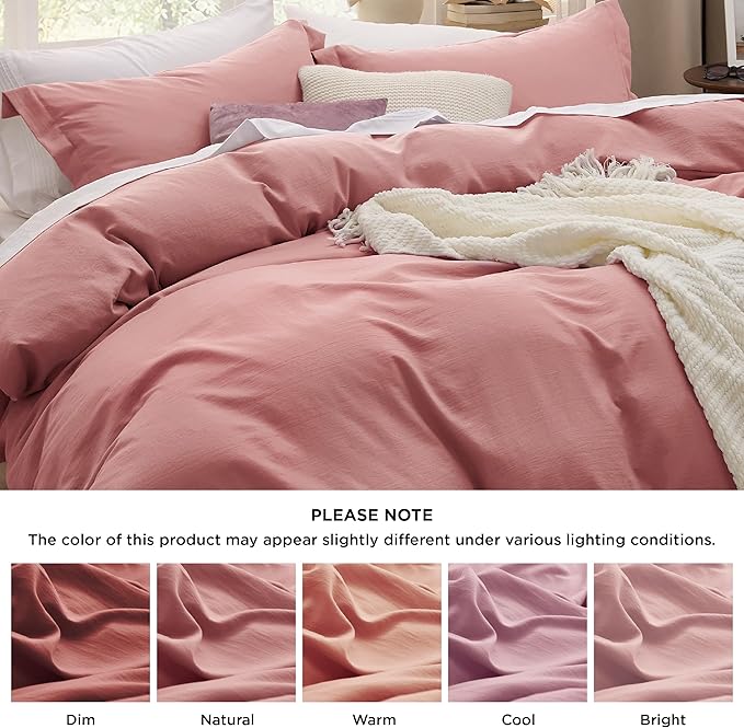 Bedsure Pink Clay Duvet Cover Full Size - 3 Pieces Prewashed Extra Soft Cotton-Like Bedding Set, Includes 1 Duvet Cover 80x90 Inches with Zipper Closure & 2 Pillow Shams, Comforter Not Included