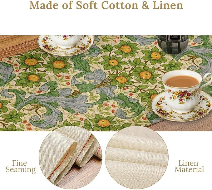 William Morris Original Design Green Table Runner Vintage Floral Table Runner for Dining Table Decor 13 x 90 Inch