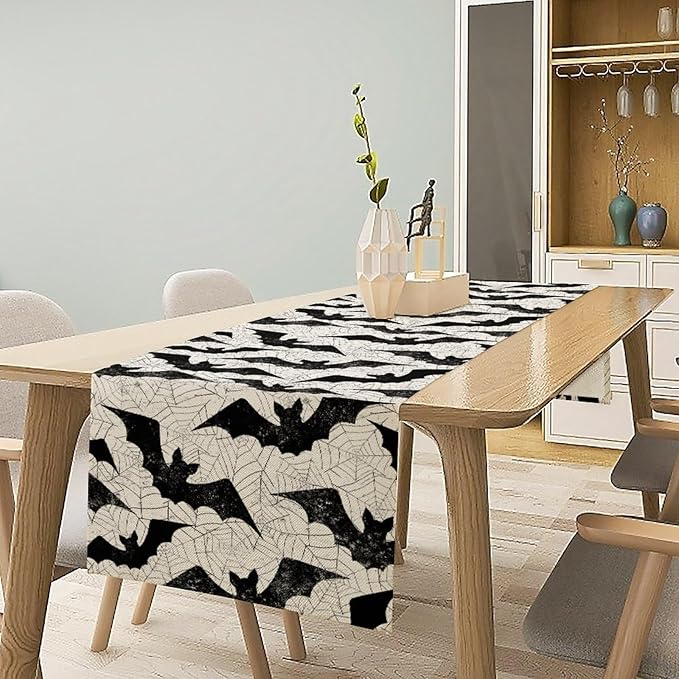 Gothic Table Runner,Bat Spider Web Pattern Table Runner for Home Kitchen Table Dining Garden Farmhouse Wedding Party Decor 13x60 Inch