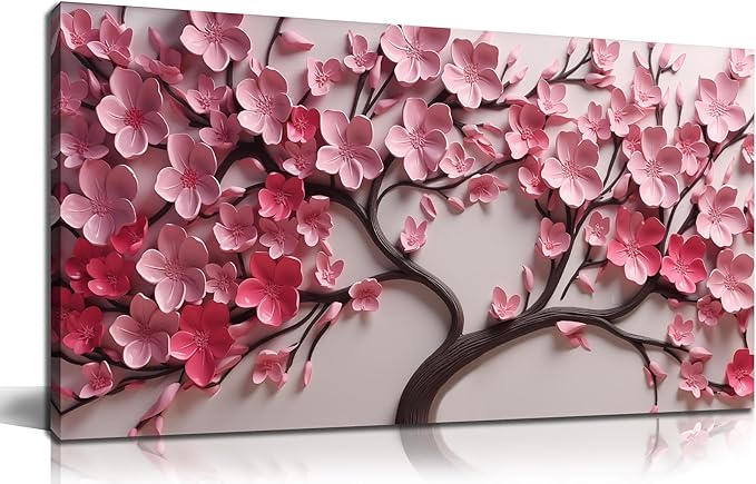 Flower Canvas Wall Art for Living Room Tree Pictures Wall Decor for Bedroom Pink Wall Art for Office Women Size 20 x 40 Inch