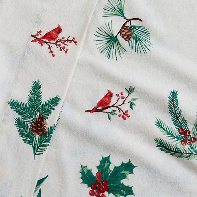 Market & Place 100% Cotton Queen Flannel Sheet Set | 4 Piece Deep Pocket Novelty Cozy Winter Bed Sheets | Double Brushed for Extra Softness & Comfort | Alpine Collection (Queen, Cardinal & Pine)