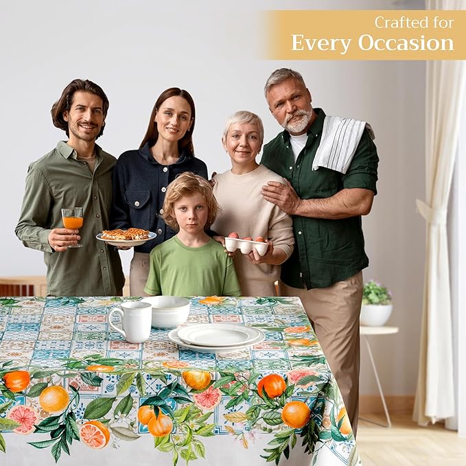 Maison d' Hermine Table Cloth Rectangle Table 100% Cotton 70 x 108 Inches Tablecloth Reusable Decorative Everyday Use for Dining Room, Farmhouse, Home, Party, Festive & Wedding Spring Summer - Agrume