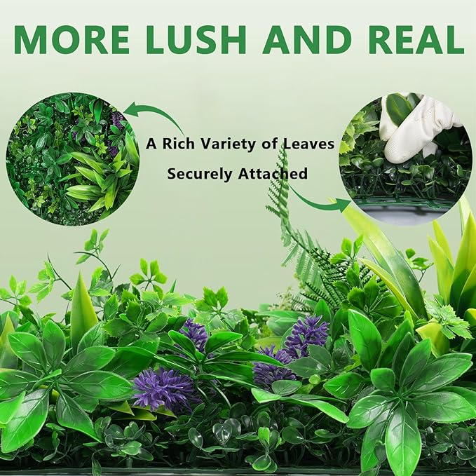 16pcs 20''x20'' Grass Wall Panels, Artificial Hedge Panels Greenery Wall, UV Protected Faux Grass Backdrop Privacy Fence Screen, Greenery Wall for Outdoor Indoor Garden Birthday Wedding Decor