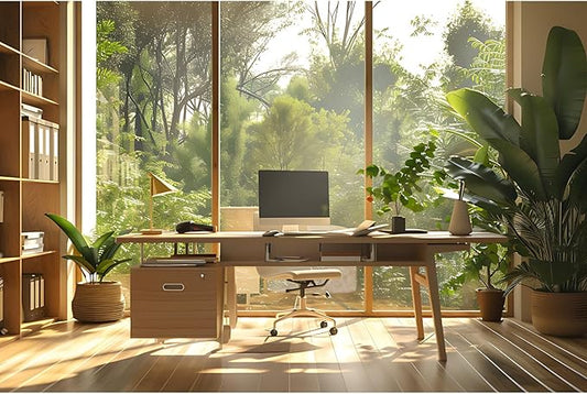 Office Background for Video Conference Modern Cozy Home Office Space Work Place Backdrop Sunlight Indoor Plants Tranquil Work Environment for Live Video Zoom Calls Studio Props Decor 10x6.5ft