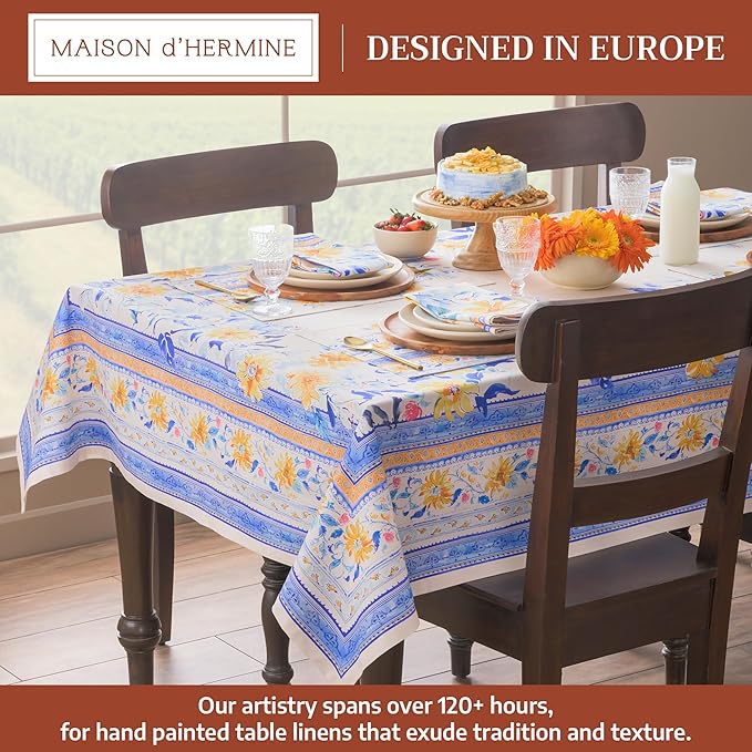 Maison d'Hermine Table Cloth Rectangle Table 100% Cotton Tablecloth for Dining Room, Farmhouse, Home, Hotel, Parties & Wedding - Ideal for Easter Decorations Spring & Summer (Girassol, 60" x 90")