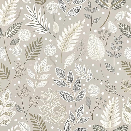 Gray Leaf Peel and Stick Wallpaper Grey White Floral Contact Paper Easy Peel Off Self-Adhesive Removable Stick on Wall Paper for Kitchen Cabinet Drawer 17.71" X 118.1"