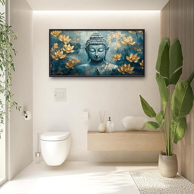 Buddha Large Wall Art Framed Wall Decor for Living Room Buddhist Lotus Pictures Oversized Canvas Print Painting Modern Extra Large Artwork for Bedroom Office 60"x30"