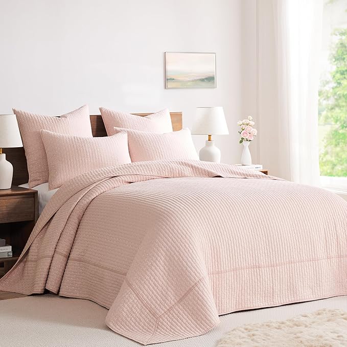 Levtex Home Cross Stitch Blush Bedspread Set - Full Bedspread, 2 Shams - Cotton, 3 Pieces