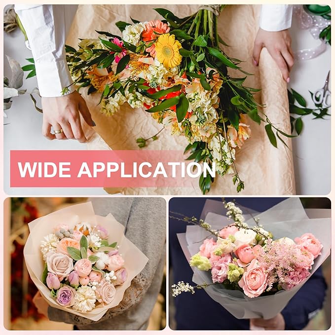 YELARXI Flower Wrapping Paper, Cotton Wrapping Flower Paper, Non-Woven Waterproof Floral Bouquet Wraps - Fitting for (Florist Supplies/Gift) 11.8 x 11.8 Inch & 38 Pack & Light Pink