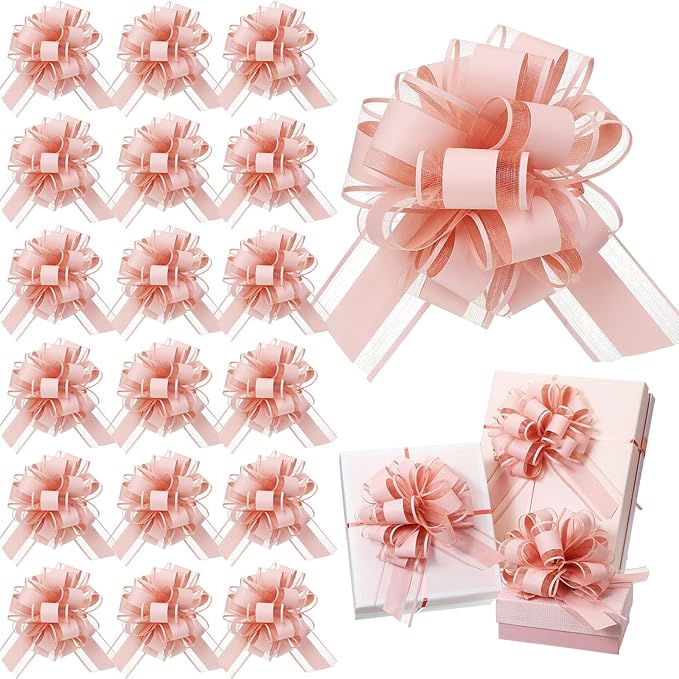 WILLBOND 20 Pieces 6 Inch Pull Bows Gift Wrapping Ribbon Pull Bows for Christmas Wedding Baskets Valentine Multicolor Wrap Accessory for Gift Present Holiday Decor(Gouache Pink)
