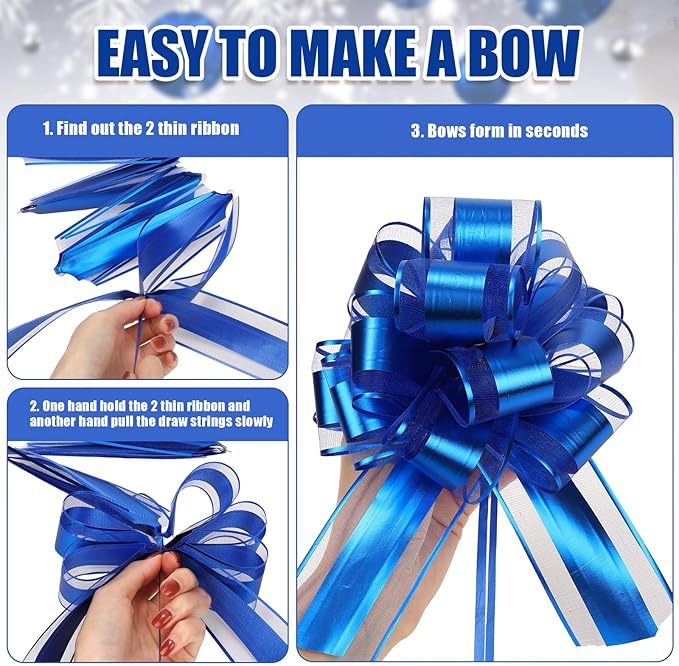 WILLBOND 20 Pieces 6 Inch Pull Bows Gift Wrapping Ribbon Pull Bows for Christmas Wedding Baskets Valentine Multicolor Wrap Accessory for Gift Present Holiday Decor(Blue)