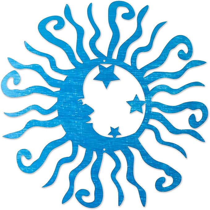 Riverside Designs Wacky Solar Moon Metal Wall Art Steel Outdoor Decor | Heavy-Duty and Waterproof | Made in USA (Teal, 24L x 24W)
