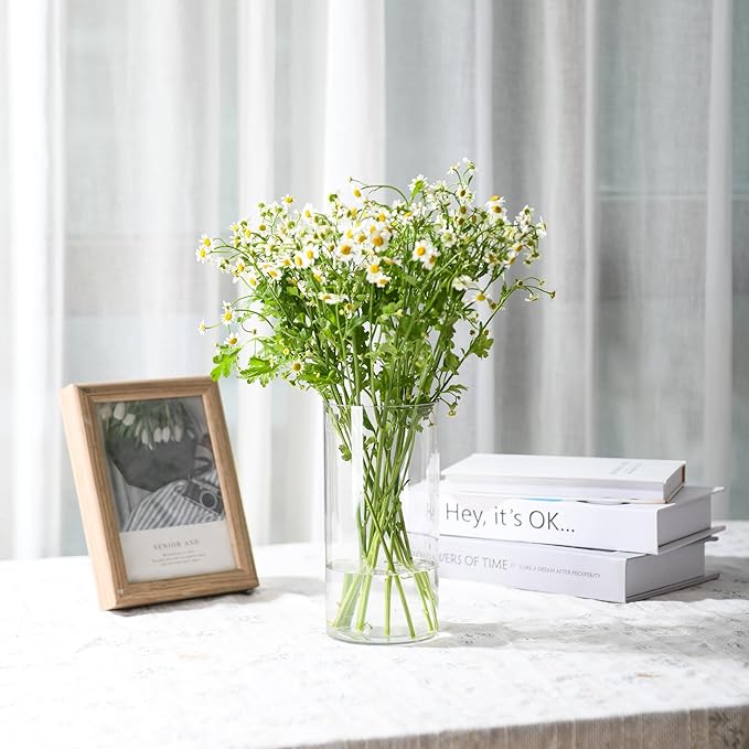 Clear Flower Vase, Non-breakable Vases, 6" W x 8" H, Acrylic Vase, Aesthetic Room Decor Cylindrical Modern Flower Vases for Table Centerpiece, Home Decor, Women Floral Arrangement Gift