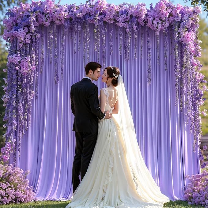 Lavender Backdrop Curtains - 6 Panel Wrinkle-Free Polyester Photography Drapes for Baby Shower & Birthday Party - 24 X 10FT