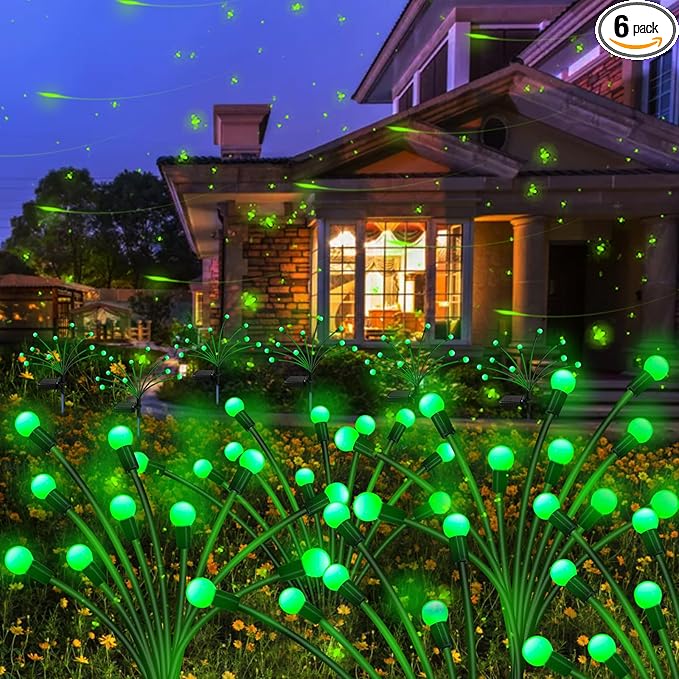 Kohlrabi Solar Halloween Lights Outdoor, 6 Pack 60 LED Solar Green Firefly Lights Waterproof, Sway by Wind, Swaying Light for Yard Patio Backyard Garden Planter Flower Bed Pathway Outdoor Decoration