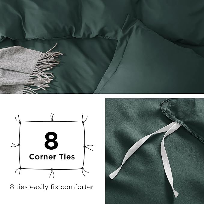 Bedsure Duvet Cover Queen Size - Soft Double Brushed Bedding Set for Kids & Adults, Zipper Closure, 3 Pieces, Includes 1 Duvet Cover (90"x90") & 2 Pillow Shams, NO Comforter, Forest Green
