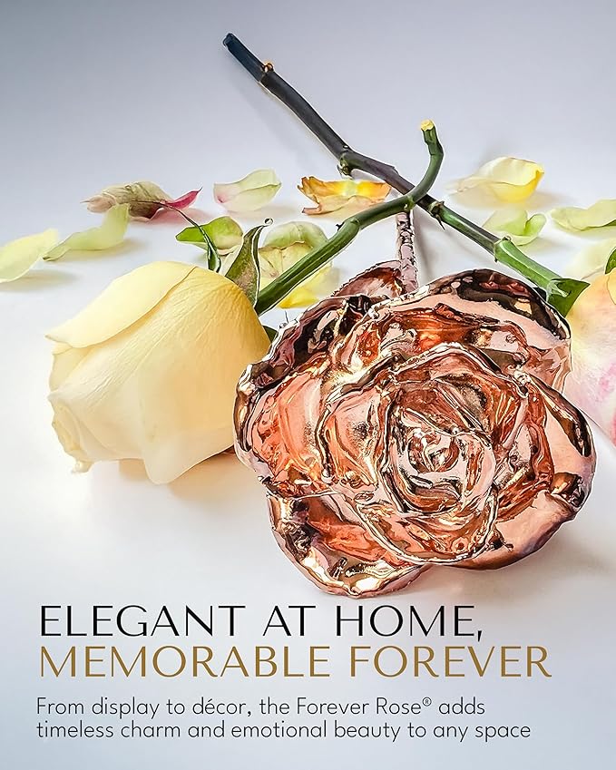 Forever Rose Real Rose Dipped in Rose Gold, Handcrafted Preserved Rose in Luxury Gold Gift Box, Romantic Gift for Her, Elegant Keepsake for Anniversary, Birthday, or Any Special Occasion