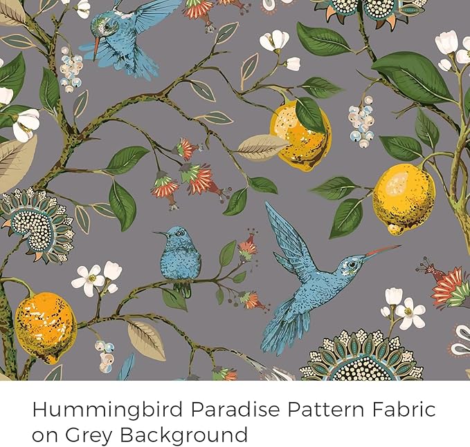 Floral Grey Pinch Pleated Blackout Curtains,Mid Century Botanical Printed Curtains 96 Inches Long for Living Room Bedroom,Vintage Floral Lemon Hummingbird Colorful Drapes, 2 Panels