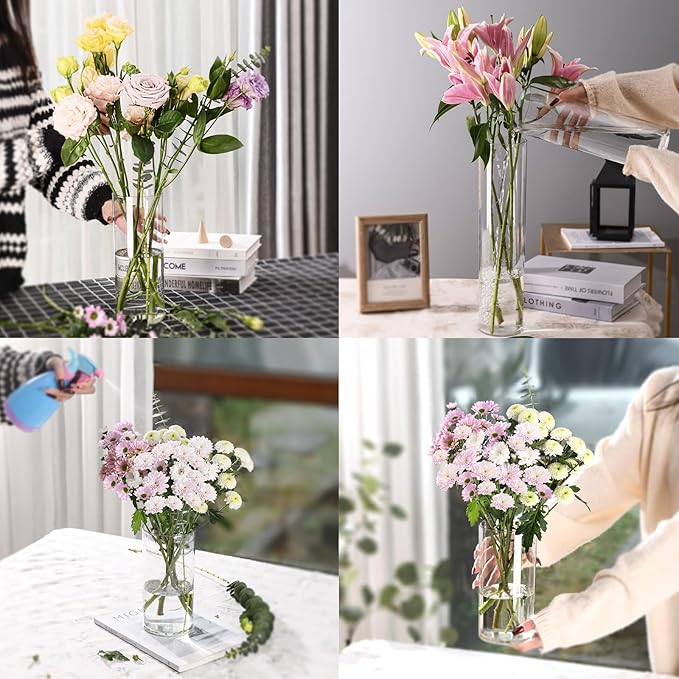 Clear Flower Vase, Non-breakable Vases, 6" W x 6" H, Acrylic Vase, Aesthetic Room Decor Cylindrical Modern Flower Vases for Table Centerpiece, Home Decor, Women Floral Arrangement Gift