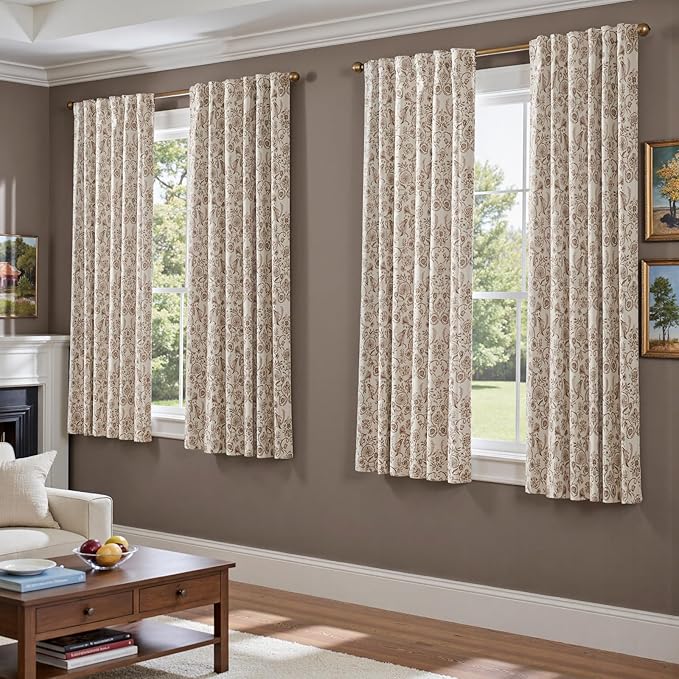 jinchan Floral Blackout Curtains for Bedroom Living Room 63 Inches Length Farmhouse Curtains Room Darkening Vintage Short Drapes Traditional Rod Pocket Window Treatment 2 Panels Set Taupe on Beige