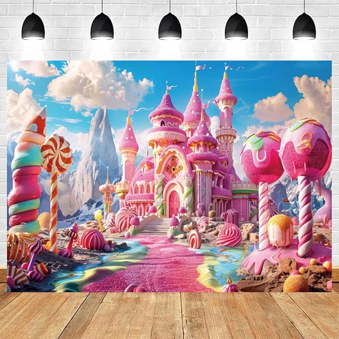 20x10ft Pink Fantasy Castle Backdrop Candy Land Sweet Candy House Photography Background Baby Shower Sweet Girl Princess Birthday Banner Decorations Kids Artistic Portrait Photo Booth Prop