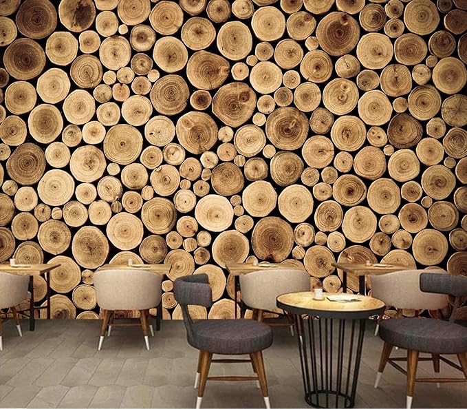 Eierme-Round Teak Wood Stump Background Mural Wallpaper Peel and Stick 90" x 67"