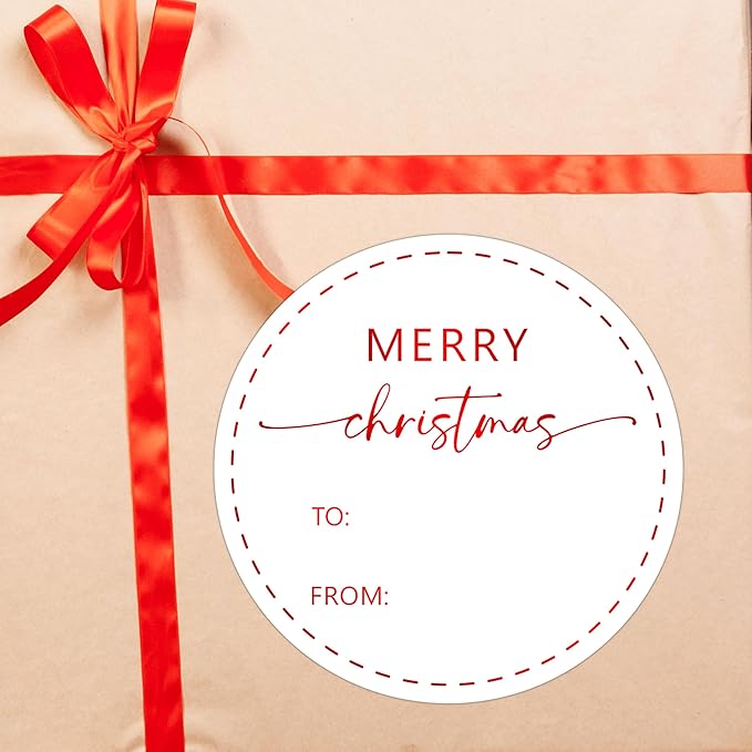 Red Merry Christmas Gifts Tags Stickers, 30 Pcs Christmas Name Tags for Gifts, 2.5x2.5 Inch Holiday Presents Sticker Labels, Festive Chrismas Name Tag for Gift Wrapping Bags Classroom-D26