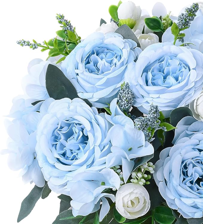 MARTINE MALL 4 Packs Peonies Artificial Flowers, Blue Artificial Peonies, Silk Peonies Flowers Fake Peonies Artificial Flowers Peonies Bouquet for Centerpiece Table Wedding Party Home Decor