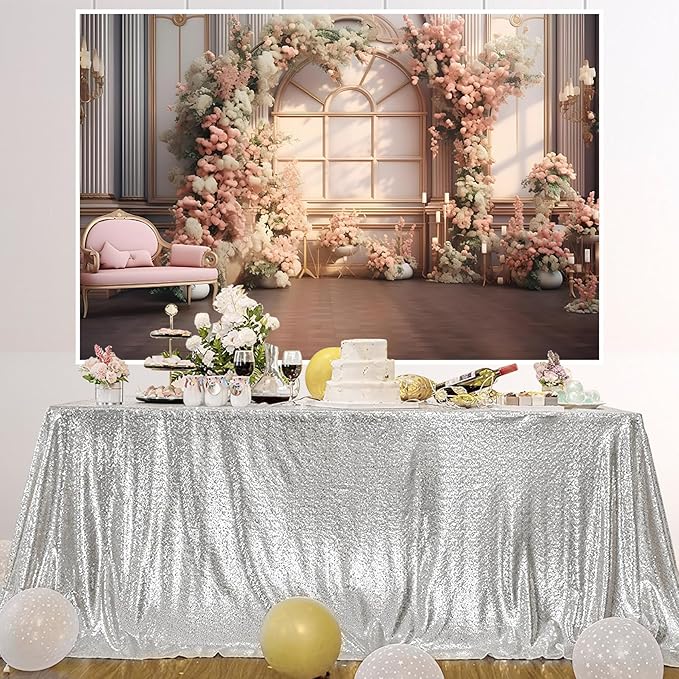 AOTOFO 7x5ft Pink Flowers Wedding Backdrop Elegant Rose Blossom Floral Pretty Plant Photography Background for Woman Bride Party Girls Bridal Shower Photo Studio Shoot