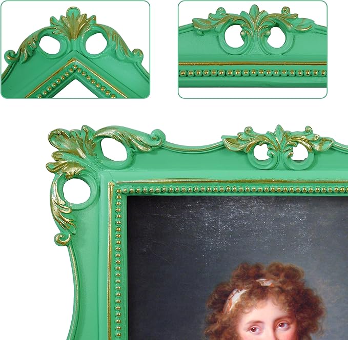 SIMON'S SHOP 8x10 Picture Frame Antique Frame 8x10 Vintage Photo Frames 10 x 8 in Light Green with Gold Trim, Wall and Tabletop Picture Frames