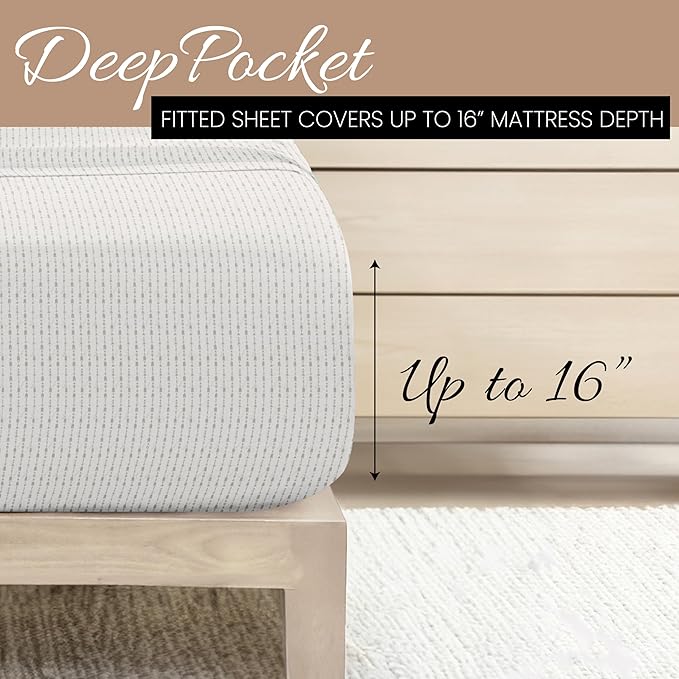 Linen Market Double-Brushed Patterned Microfiber Full Sheet Set 4 Piece – Oeko-TEX Certified Ultra Soft & Wrinkle-Free - 16" Deep Pocket Sheets - Easy Care Full Size - Beaded Arrows Light Gray