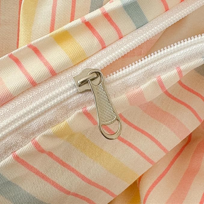 AOJIM Pink Bow Duvet Cover Set 3PCS for Girls Boys, 1 Soft Breathable Cotton Comforter Cover Twin Size and 2 Matching Pillowcases, Rainbow Striped Bedding Duvet Cover Set for Room Decor, No Duvet