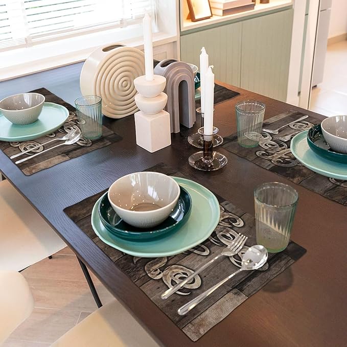 Coffee Linen Table Placemats Set of 4 Coffee Cup Vintage Wooden Print Placemat Indoor Outdoor Party Home Desktop Kitchen Dining Room Decoration 12x18 Inch