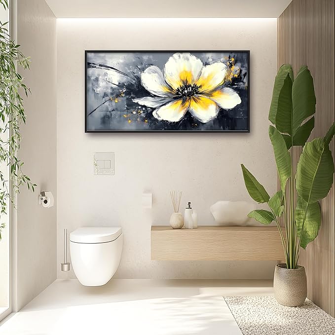 Abstract Flower Large Wall Art Framed Wall Decor for Living Room Black and White Floral Pictures Oversized Canvas Print Painting Modern Extra Large Artwork for Bedroom Office Home Decor 60"x30"