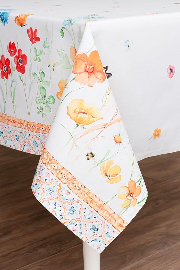 Maison d' Hermine Table Cloth Rectangle Table 100% Cotton 70 x 90 Inches Tablecloth Reusable Decorative for Dining Room, Farmhouse, Home, Party, Festive & Wedding Spring Summer - Summer Whisper