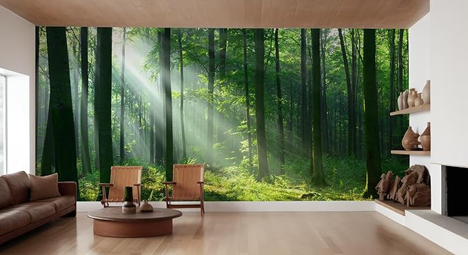 Forest Wall Murals Peel and Stick Forest murals Removable Waterproof Large Wallpaper for Living Room Bedroom (Color-4, 157×110 inch)