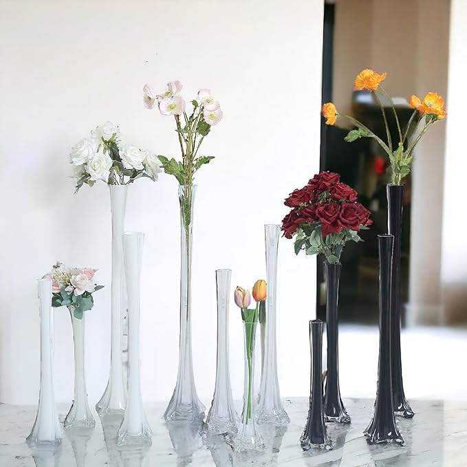 Craft And Party, Pack of 12, Eiffel Tower Vases Centerpiece for Flower, Wedding, Decoration. (16", Clear)