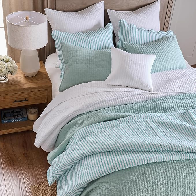 Levtex Home Cross Stitch Reversible Twin XL/Twin Quilt Set (68x86in) with 1 Pillow Sham (26x20in) - Stitch Texture - Blue Haze - Cotton Twin/Twin Size Quilt Bedding Set - Lightweight Soft Pre-Washed