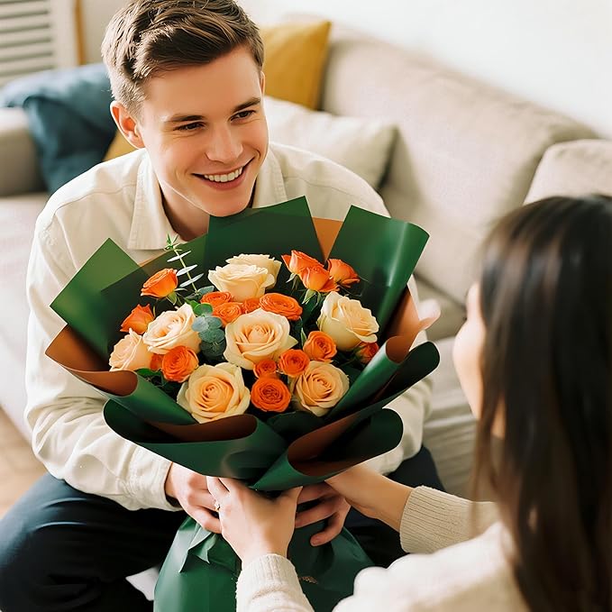 WRAPAHOLIC 20 Sheets Flower Wrapping Paper - 22.4 x 22.4 inch Dark Green Color Water-Resistant Floral Bouquet Wrapping Paper, Florist Supplies Packaging for Wedding Birthday Gift DIY