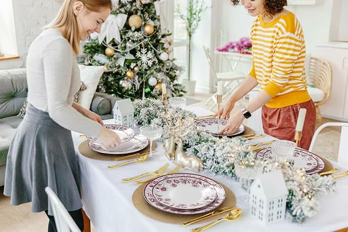 Trendables Plastic Plates For Party Supplies, Floral Disposable Plates For Party & Weddings 200 Pcs - 100 x 8 Dessert Plates & 100 x 10 Plastic Dinner Plates, Plate Set Disposable Dinnerware Sets