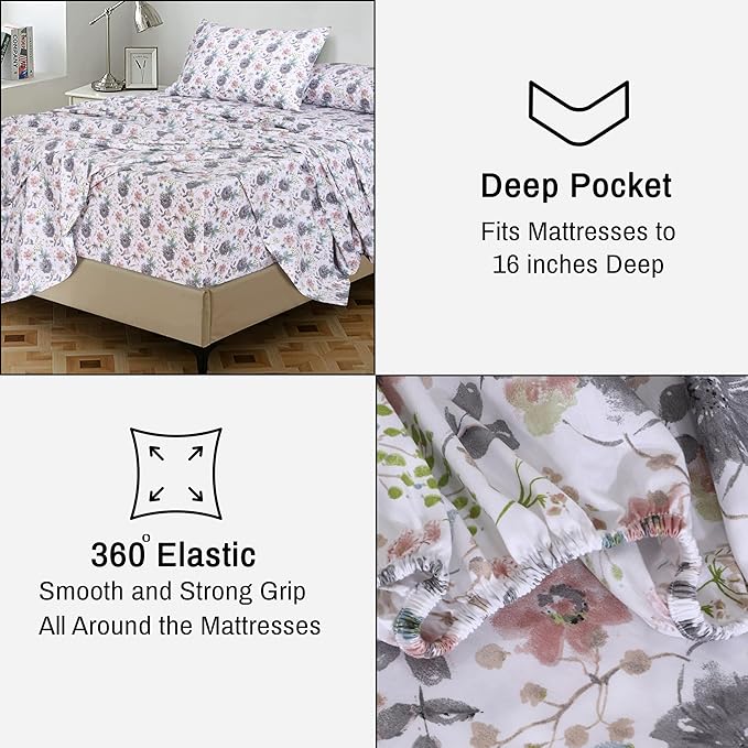 RUVANTI 100% Cotton Twin XL Sheet Sets, 3 Pieces, Soft & Breathable Percale Weave Bedding, Deep Pocket 16", Hotel Standard, Crisp Cool Feel, Durable, Perfect Size Floral Sheets, Dandelion Field